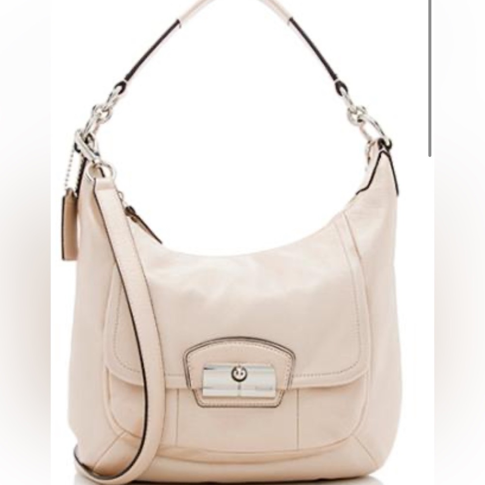 Coach Bags Kristin Pebbled Leather Ivory White Hobo with strap F22306